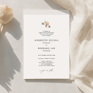 Formell färgstark Blommigt Monogram Bröllop Inbjudningar