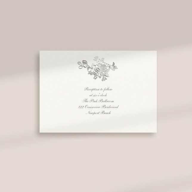 Formell Faux Embossed Peony Pearl Reception Bröllo Tilläggskort (formal traditional elegant calligraphy wedding reception card faux embossed peony pearl classic)