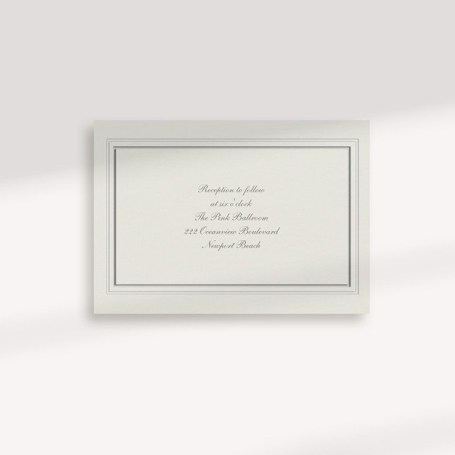 Formell Faux Embossed Ram Ecru Reception Bröllop Tilläggskort (formal traditional elegant calligraphy wedding reception card faux embossed frame ecru classic)