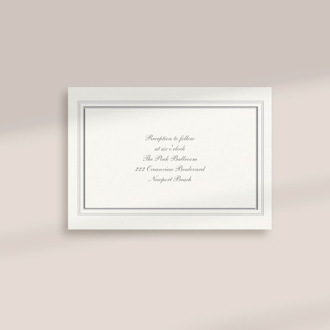 Formell Faux Embossed Ram Pearl Reception Bröllop Tilläggskort (formal traditional elegant calligraphy wedding reception card faux embossed frame pearl classic)