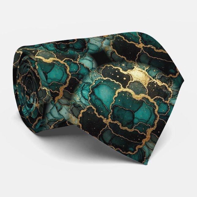 Formell Fauxsilke | Marmor Teal + Gentlemans Guld Slips (Rullad)