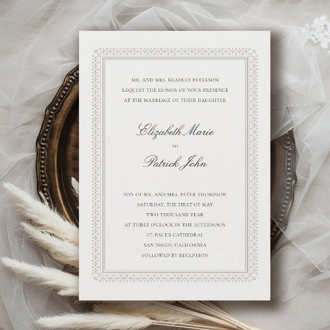 Formell Förhöjd Lys Elfenbensvit Modern Klassisk B Inbjudningar (formal traditional wedding invitation modern classic double frame deco ballroom black tie ivory)