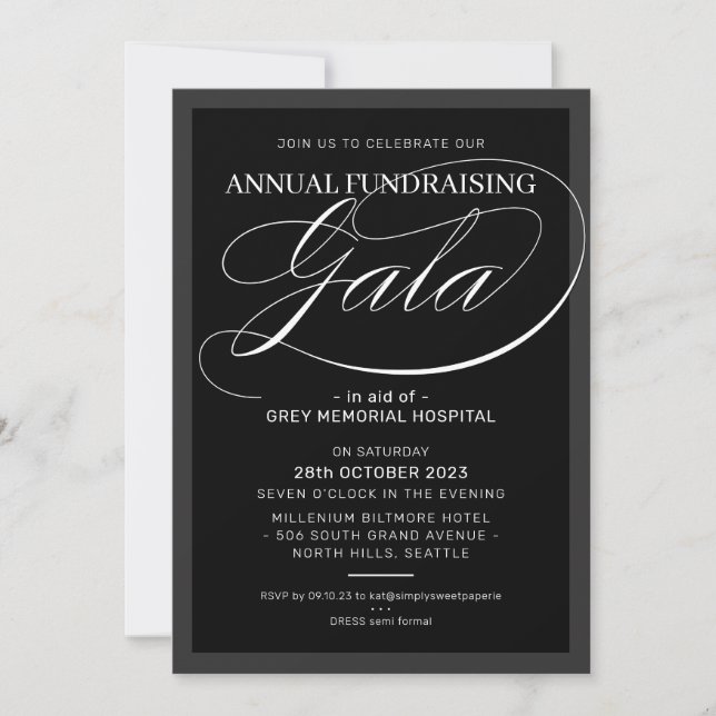 FORMELL GALA elegant-händelse, svart finare-vit Inbjudningar (Framsida)