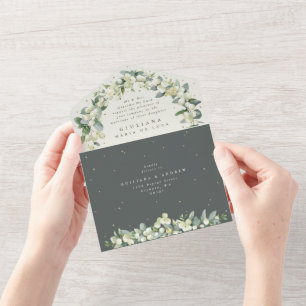 Formell Grönt/Cream Snowberry+Eucalyptus Bröllop