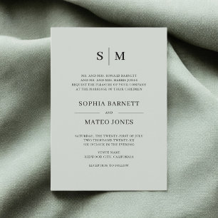 Formell Grönt för Monogram Elegant bröllop-inbjuda Inbjudningar