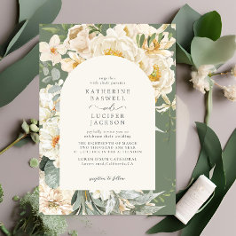 Formell Grönt med Ivory blommigt Garden Wedding Inbjudningar