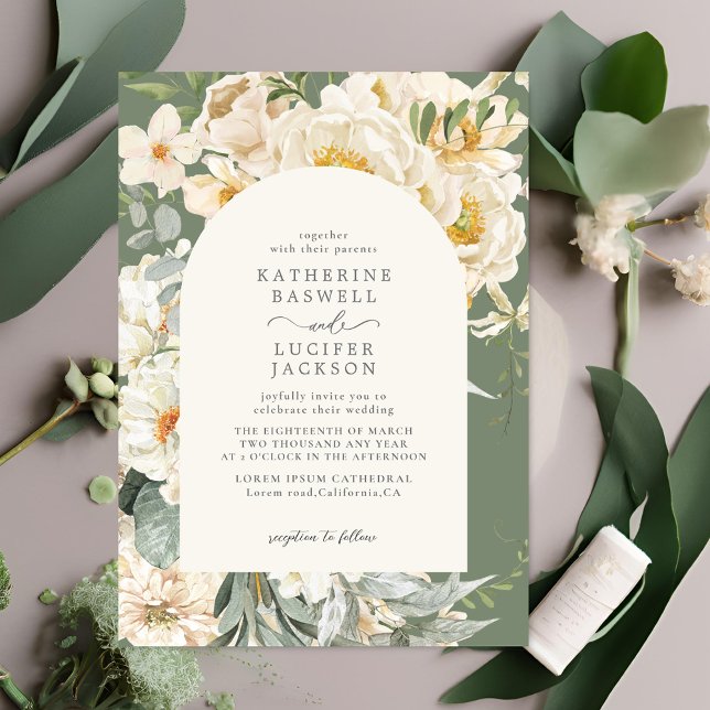 Formell Grönt med Ivory blommigt Garden Wedding Inbjudningar (Skapare uppladdad)