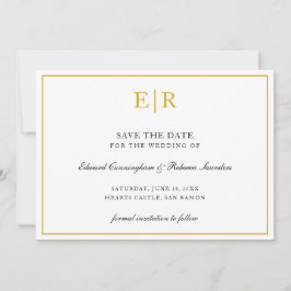 Formell guldmonogram Enkel elegant bröllop Spara Datumet