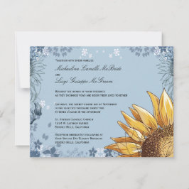 Formell inbjudan till elegant Blue Blommigt-bröllo