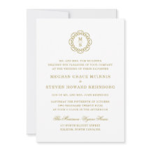 Formell inbjudan till Guld Monogram-bröllop