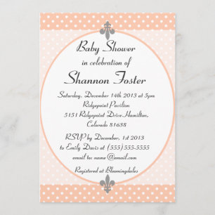 Formell inbjudan till Peach Polka dots Baby Shower