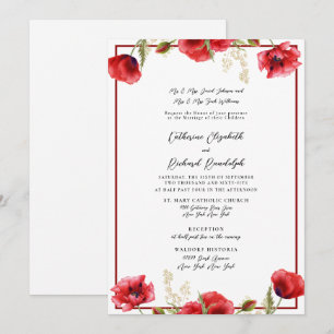 Formell inbjudan till Red Blommigt Red & White Wed