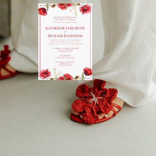 Formell inbjudan till Red Blommigt & White Wedding