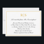 Formell kalligrafi Guld Monogram Möhippa Brunch Inbjudningar<br><div class="desc">Formella och finare möhippa brunch-inbjudningar med en enkel design med dina händelsedetaljer inuti ett faux guld gräns,  över en vit bakgrund. Överst finns dina två första monogram och dina uppgifter finns i en elegant-kalligrafi. En klassdesign som säkert imponerar.</div>