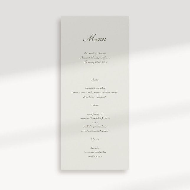 Formell kalligrafi klassisk Ecru enkel Bröllop Meny (formal traditional elegant calligraphy wedding menu card ecru classic)