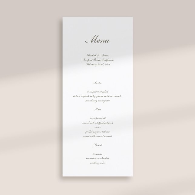 Formell kalligrafi klassisk elfenben enkelt Bröllo Meny (formal traditional elegant calligraphy wedding menu card ivory classic)