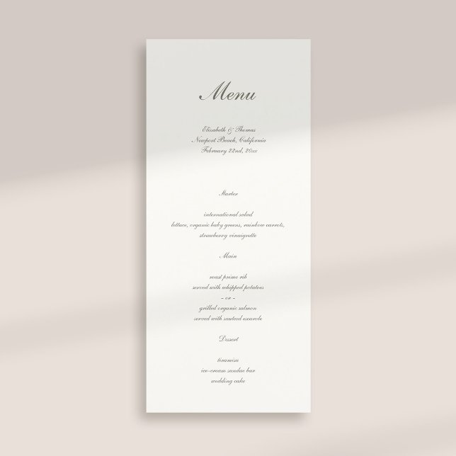 Formell kalligrafi klassisk pärla enkel Bröllop Meny (formal traditional elegant calligraphy wedding menu card pearl classic)