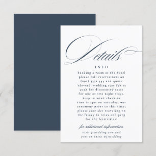 Formell kalligrafi Navy Blue Vit Bröllopsinformati Tilläggskort