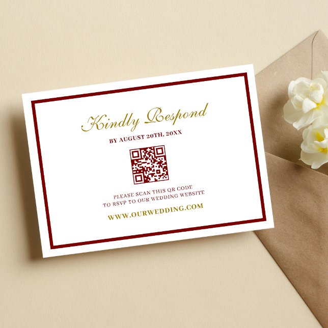 Formell klassisk burgunder och guld monogram bröll OSA kort (Burgundy and gold monogram RSVP card adds elegance while keeping guest responses organized.)