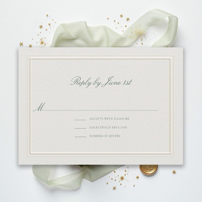 Formell Klassisk Grön Elegant Ecru Bröllop RSVP (modern classic wedding rsvp reply forest green type double frame ecru formal traditional stately)