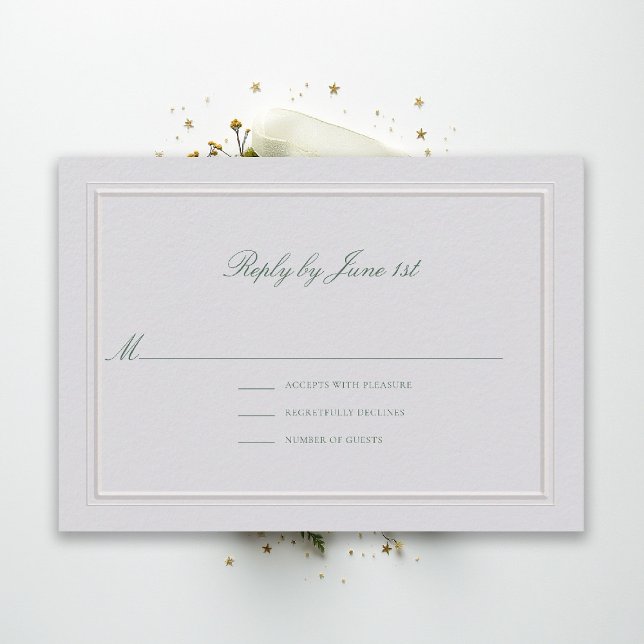 Formell Klassisk Grön Elegant Elfenbensbröllops-RS (modern classic wedding rsvp reply forest green type double frame ivory formal traditional stately)