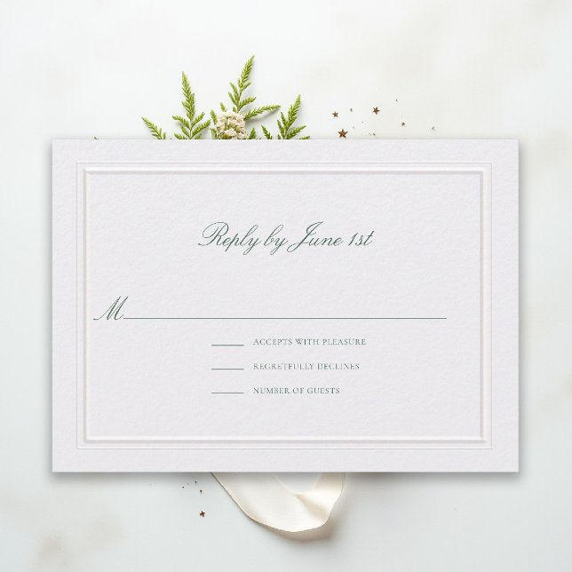Formell Klassisk Grön Elegant Pärl Bröllops RSVP (modern classic wedding rsvp reply forest green type double frame pearl formal traditional stately)