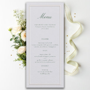 Formell Klassisk Grön Elegant Ram Ivory Bröllop Meny