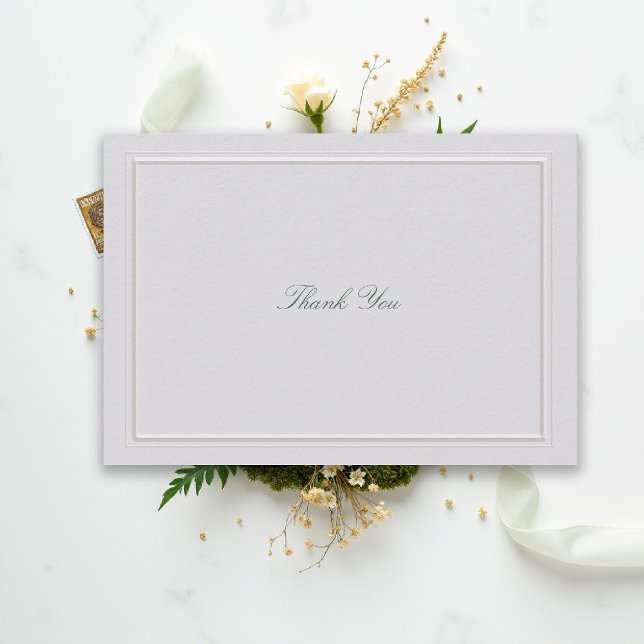 Formell Klassisk Grön Elegant Ram Ivory Bröllop Tack Kort (modern classic wedding thank you forest green type double frame formal traditional stately ivory)