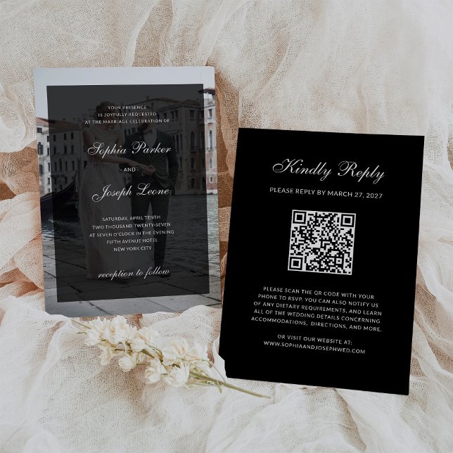 Formell Klassisk Mörk Överlagring QR-kod Foto Bröl Inbjudningar (Skapare uppladdad)