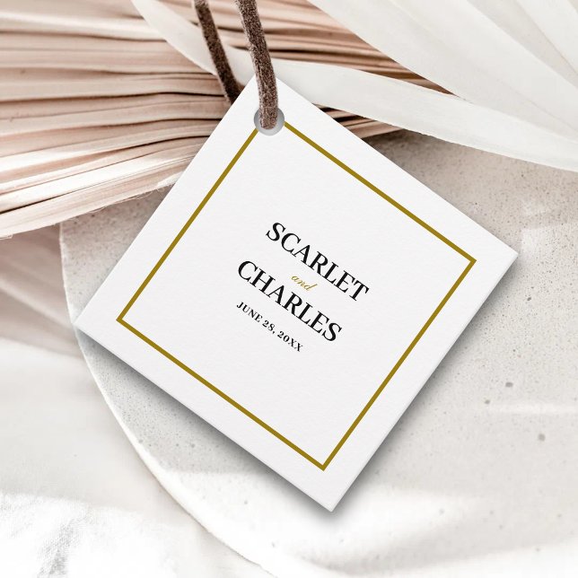 Formell Klassisk Svart Guld Monogram Bröllop Gåvor Etiketter (Formal black and gold monogram favor tags add a refined, personalized finish to gifts.)