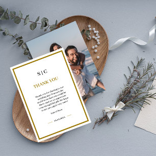 Formell Klassisk Svart Guld Monogram Foto Bröllop Tack Kort