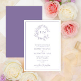 Formell lavender Leafy Vapensköld Monogram Bröllop Inbjudningar