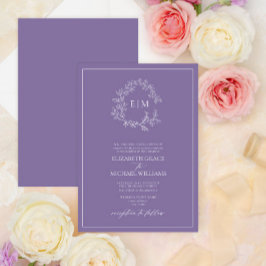 Formell lavender Leafy Vapensköld Monogram Bröllop Inbjudningar