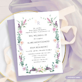 Formell Lavender Lila Blommigt Monogram Bröllop Inbjudningar