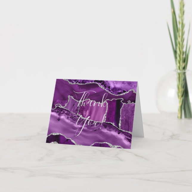 Formell lila agat silverglitter bröllop  tack kort (Framsida)