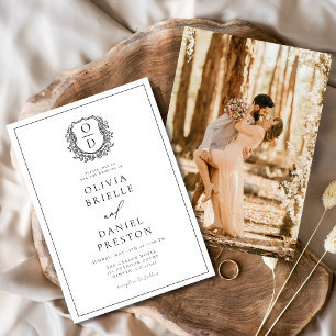 Formell lövbild för Vapenskölden Monogram Photo Br Inbjudningar