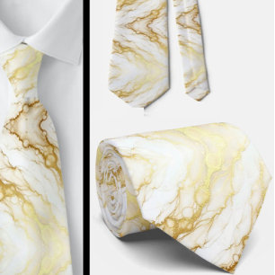 Formell Lyx Slipsklöver Marmor Vit & Guld Slips