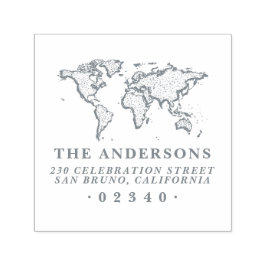 Formell mappning av djärv världskarta för Namn och Självfärgande Stämpel