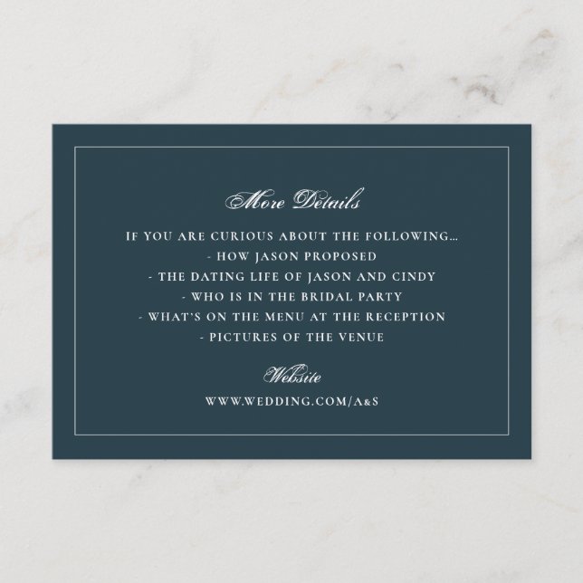 Formell marinblå kant bröllopswebbplats detaljer tilläggskort (Framsida)