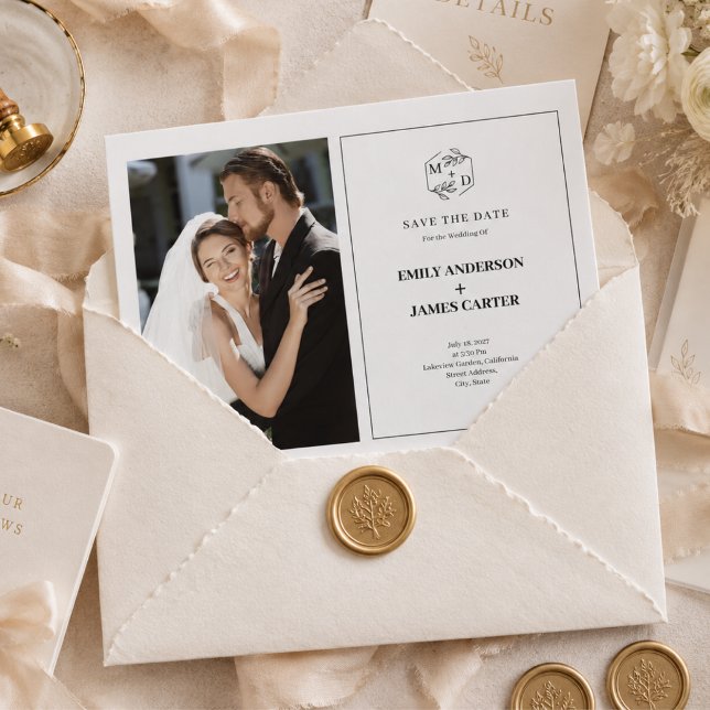 Formell modern foto bröllopsmonogram initial spara datumet (Formal Modern Photo wedding Monogram initial Save The Date)
