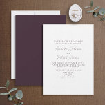 Formell modern kalligrafi Plum Lila Bröllop Inbjudningar<br><div class="desc">Din bröllopsdag är en av de viktigaste dagarna i ditt liv, så du vill att din inbjudan ska spegla betydelsen av tillfälle. Denna formella inbjudan till Lila-bröllop med modern kalligrafi gör just detta, med sitt klassiska system för färg med plum lila och elegant typografi. Den traditionella utformningen, som är designad...</div>