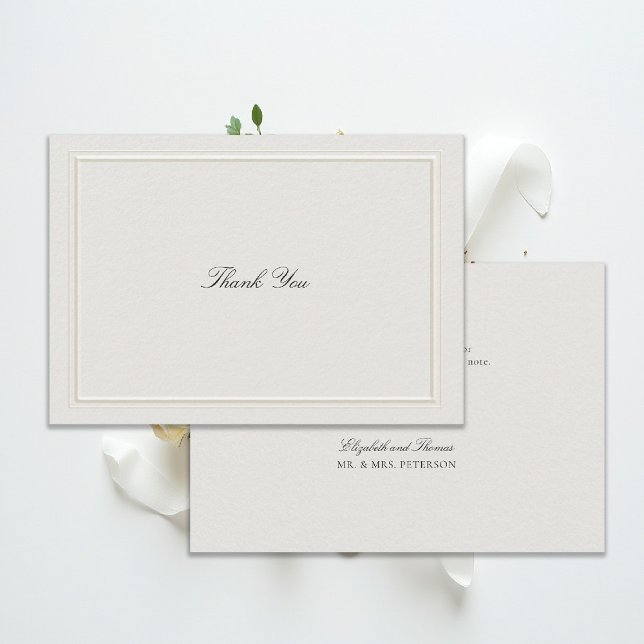 Formell Modern Klassisk Dubbel Ram Ekru Bröllop Tack Kort (modern classic wedding thank you card ecru double frame elevated formal traditional calligraphy)