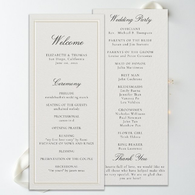 Formell Modern Klassisk Ecru Ram Bröllopsprogram (modern classic wedding program ecru double frame elevated formal traditional calligraphy stately)