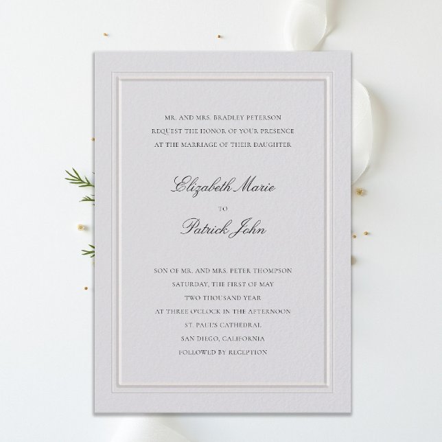 Formell Modern Klassisk Elegant Ram Elfenbensvit B Inbjudningar (modern classic wedding invitation double frame elevated ivory formal traditional calligraphy stately)