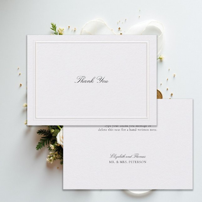 Formell Modern Klassisk Elegant Ram Pärlbröllop Tack Kort (modern classic wedding thank you card pearl double frame elevated formal traditional calligraphy)