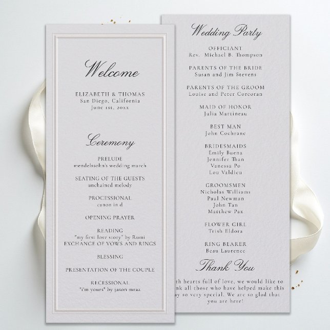 Formell Modern Klassisk Elfenbensvit Bröllopsprogr (modern classic wedding program ivory double frame elevated formal traditional calligraphy stately)