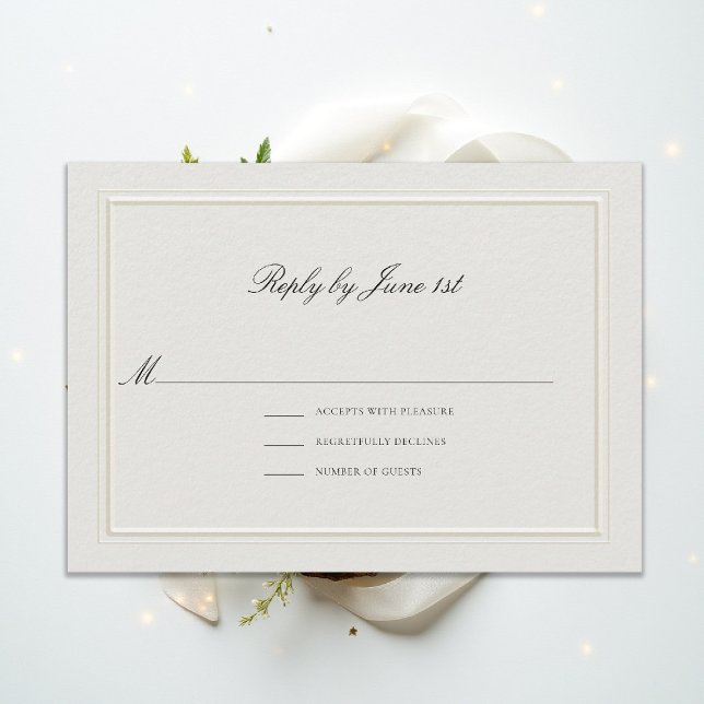 Formell Modern Klassisk Förhöjd Ecru Bröllops RSVP (modern classic wedding rsvp reply double frame elevated ecru formal traditional calligraphy stately)