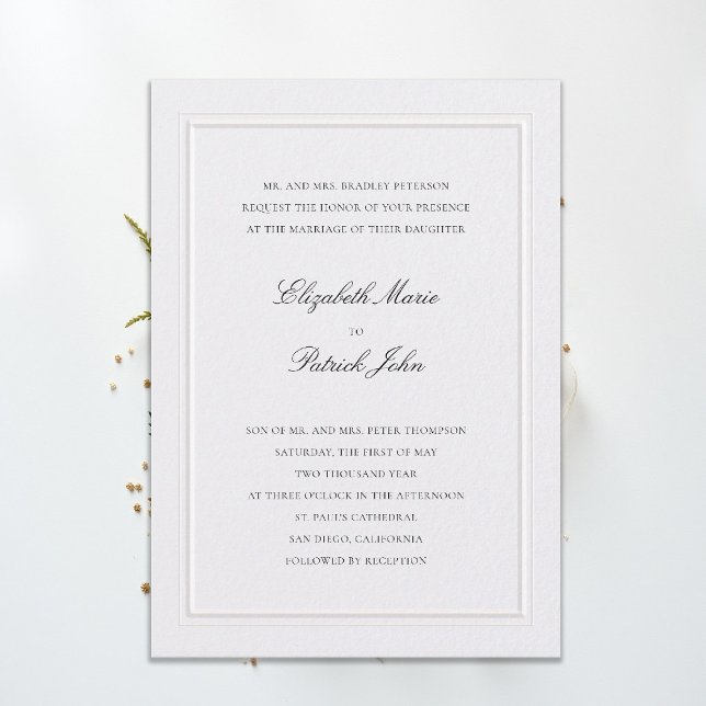 Formell Modern Klassisk Förhöjd Ram Pärlbröllop Inbjudningar (modern classic wedding invitation double frame elevated pearl formal traditional calligraphy stately)