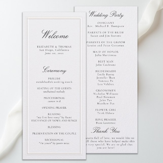Formell Modern Klassisk Pärlram Bröllopsprogram (modern classic wedding program pearl double frame elevated formal traditional calligraphy stately)