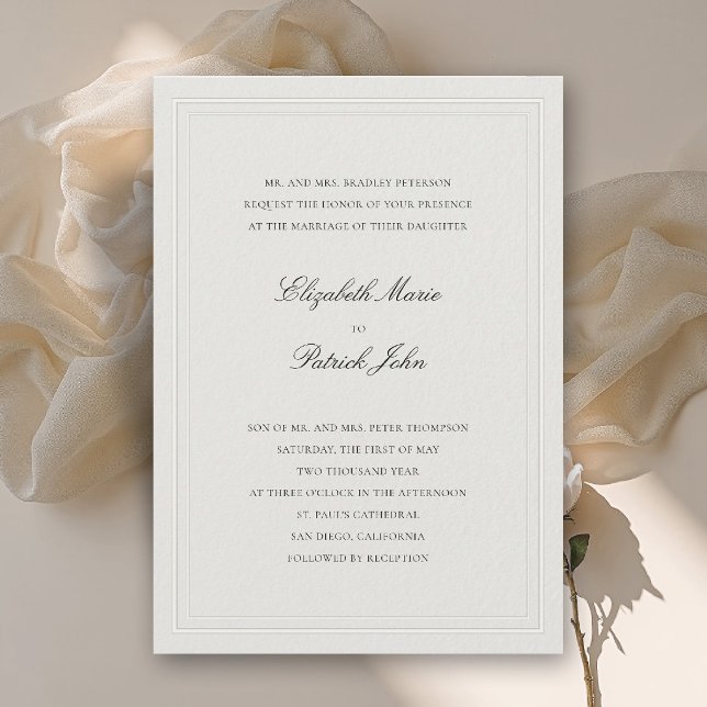 Formell Modern Klassisk Tandem Ram Ecru Bröllop Inbjudningar (formal wedding invitation modern classic double frame elegant ecru calligraphy parents host)
